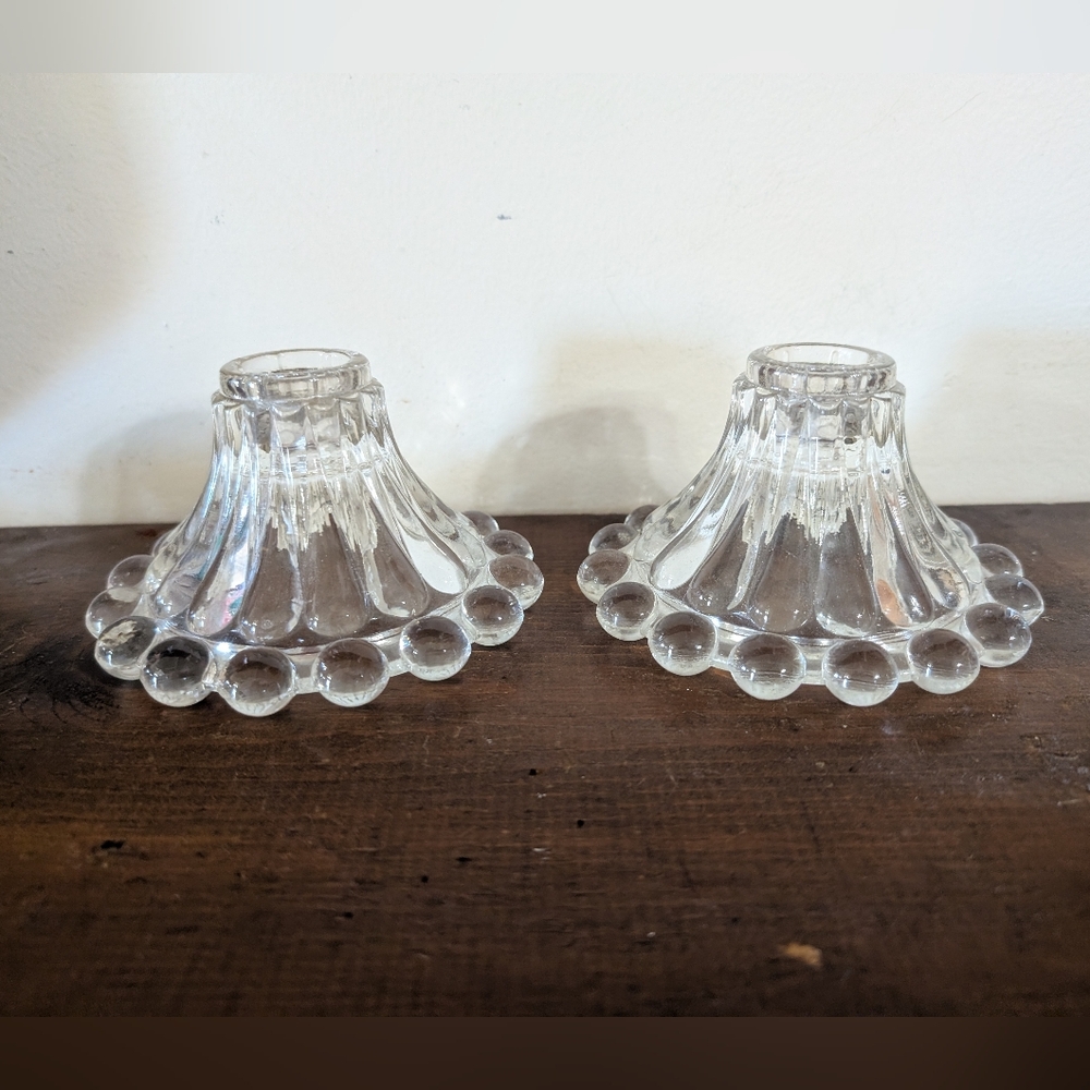 Vintage Anchor Hocking Boopie Berwick Clear Glass Candle Holders Set of 2 Chic